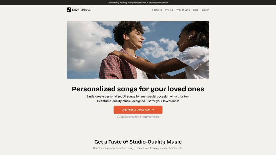 LoveTunesAI - Personalised songs for your loved ones