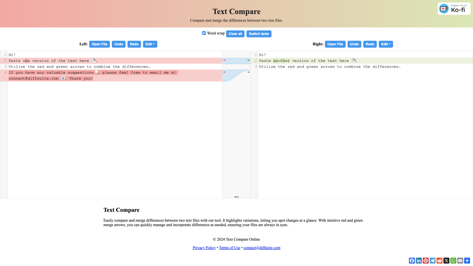 Text Compare: Online Difference Finder & Merger | Free Tool